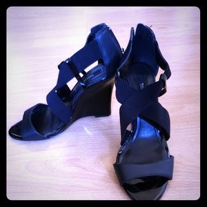 WHBM Black Wedge Heels